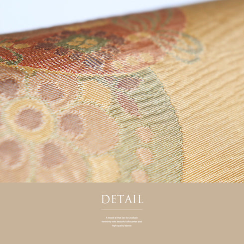 名古屋帯 リサイクル 帯丈352.5cm 六通 丸に鳥や華文柄 ブラウン Sサイズ 正絹 Sランク お洒落