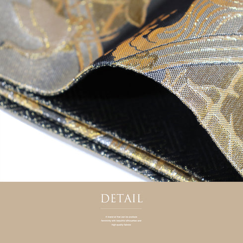 袋帯 リサイクル 帯丈434cm 六通 花柄 松や鶴柄 波や流水柄 ゴールド Sサイズ 正絹 Sランク フォーマル