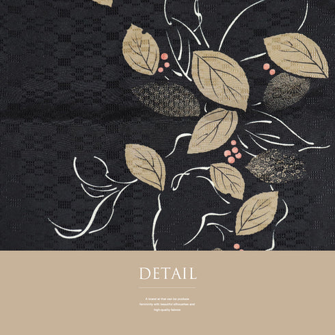 小紋 リサイクル 身丈162.8cm 裄66.4cm 袷 デザイン花柄 ブラック Lサイズ お洒落 カジュアル ポリエステル 洗える着物 広衿 Sランク