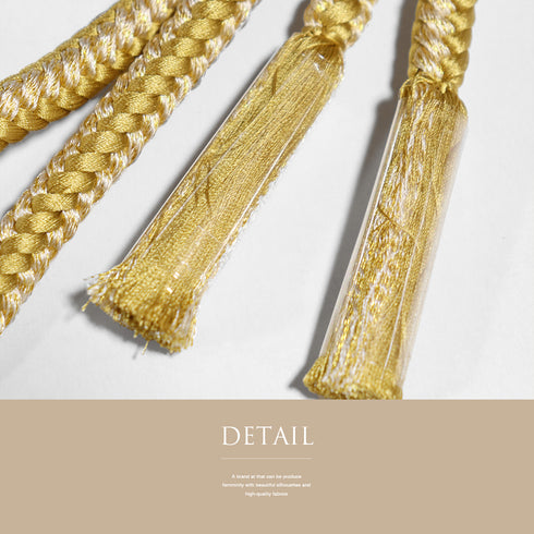 帯締め・帯揚げセット リサイクル お洒落 丸組紐 ちりめん イエロー 正絹 新品・未使用品 雪輪に花柄