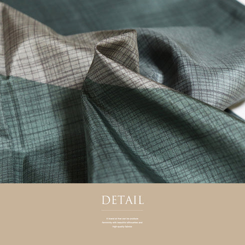 付下げ リサイクル 身丈160cm 裄64.6cm 袷 紬 抽象柄 グリーン Mサイズ お洒落 しつけ糸 正絹 広衿 Sランク