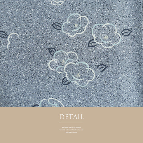 小紋 リサイクル 身丈155cm 裄65.1cm 袷 椿柄 グレー Sサイズ お洒落 カジュアル しつけ糸 正絹 広衿 Sランク