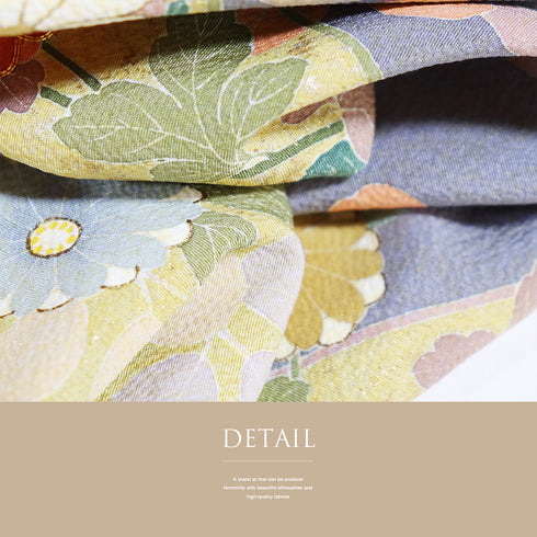 訪問着 身丈171.8cm 裄67.2cm 袷 菊柄 金駒刺繡 慶彩小袖 イエロー LLサイズ フォーマル 落款 正絹 広衿 Sランク