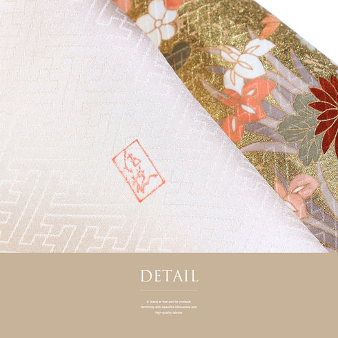 付下げ リサイクル 身丈158cm 裄64.8cm 袷 立花柄 菊柄 金駒刺繍 地紋 ピンク Mサイズ セミフォーマル 落款 正絹 広衿 Sランク