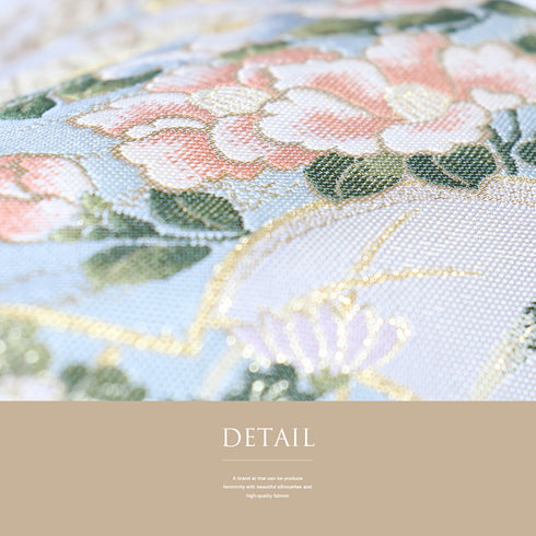 袋帯 リサイクル 帯丈444cm 六通 地紙に花柄 花草文 グレー Mサイズ 正絹 Sランク フォーマル セミフォーマル