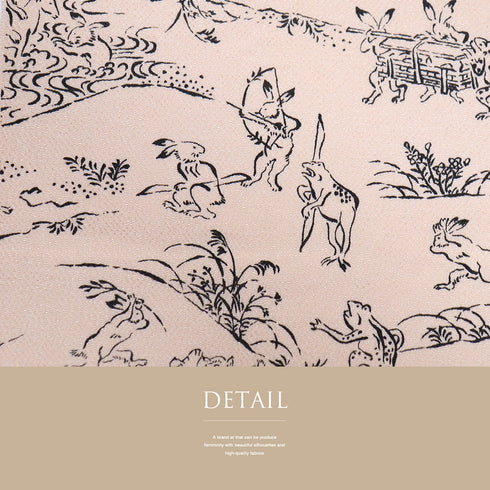 帯揚げ リサイクル お洒落 ちりめん 正絹 ピンク 鳥獣戯画 未使用品 AG-1208