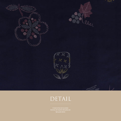 小紋 リサイクル 身丈153.5cm 裄64cm 袷 アンティーク お召し 花柄 ネイビー Sサイズ お洒落 正絹 広衿 Aランク