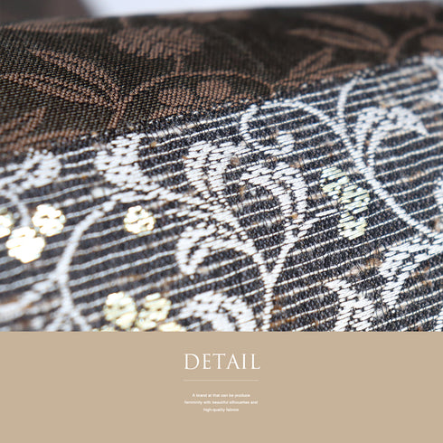 袋帯 リサイクル 帯丈446cm 六通 市松に花唐草柄 ぜんまい紬 ブラウン Mサイズ 正絹 Sランク フォーマル セミフォーマル