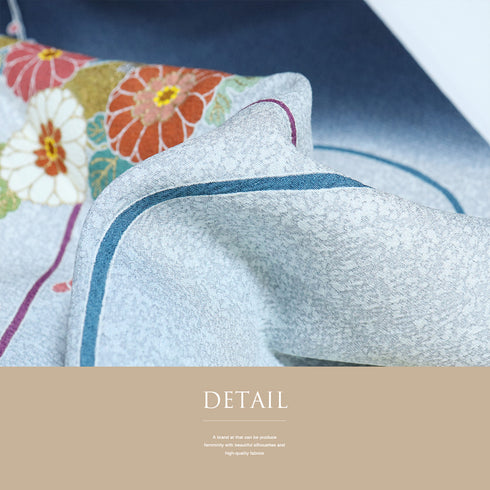 付下げ リサイクル 身丈165.8cm 裄66.6cm 袷 色紙に菊や梅柄 箔 松井青々 ネイビー LLサイズ お洒落 落款 しつけ糸 正絹 広衿 Sランク