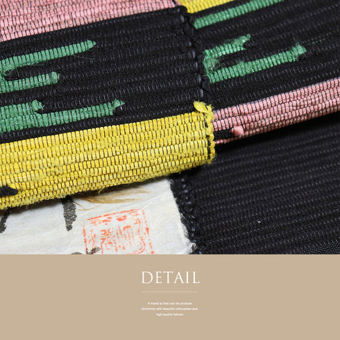 半巾帯 リサイクル 帯丈394cm 全通 裂布手織 モダン柄 単衣帯 ブラック SSサイズ 正絹 新品・未使用品 カジュアル お洒落