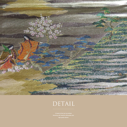 袋帯 リサイクル 帯丈440cm 六通 ポイント柄 平安絵巻柄 西陣織 貴秀螺鈿 シルバー Mサイズ 正絹 新品・未使用品 フォーマル