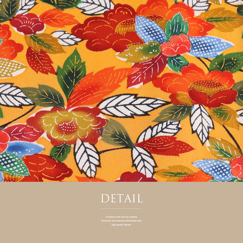 小紋 リサイクル 身丈161.5cm 裄66.4cm 袷 デザイン花柄 オレンジ Lサイズ お洒落 カジュアル 正絹 広衿 Sランク