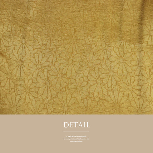 色無地 リサイクル 身丈164.5cm 裄63.2cm 袷 菊柄 イエロー Lサイズ フォーマル セミフォーマル 一つ紋 正絹 広衿 地紋あり Sランク