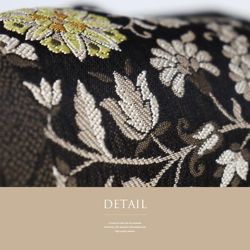 名古屋帯 リサイクル 帯丈372.3cm 六通 花唐草模様 ブラック Mサイズ 正絹 Sランク お洒落