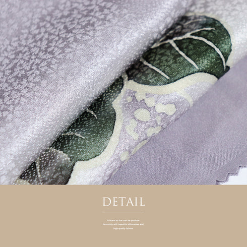 帯締め・帯揚げセット リサイクル お洒落 平組紐 ちりめん パープル 正絹 新品・未使用品 市松に葉柄