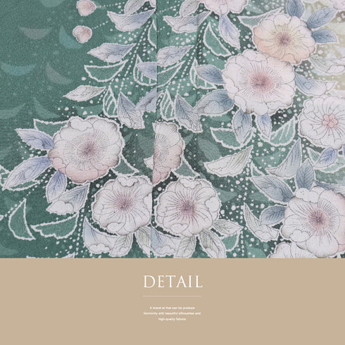 付下げ リサイクル 身丈164.2cm 裄69.2cm 袷 辻が花柄 絞り ゆったりサイズ グリーン Lサイズ お洒落 正絹 広衿 Sランク