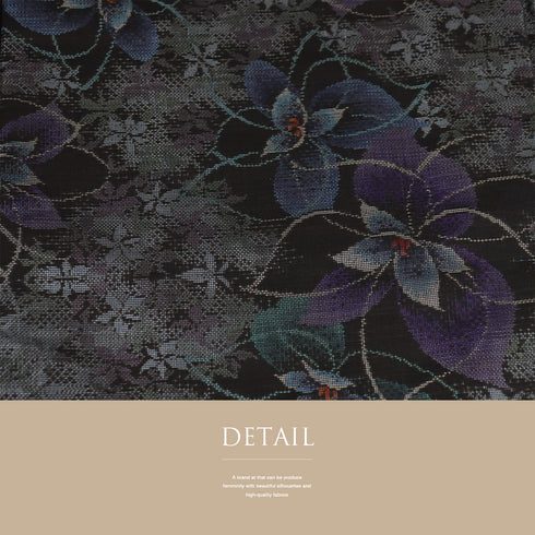 紬 リサイクル 身丈158.8cm 裄65.3cm 袷 花柄 ブラック Mサイズ お洒落 カジュアル しつけ糸 正絹 広衿 Sランク