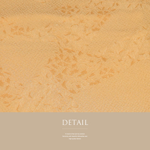 色無地 リサイクル 身丈161.2cm 裄64.8cm 袷 草花柄 オレンジ Lサイズ セミフォーマル お洒落 一つ紋 正絹 広衿 地紋あり Sランク