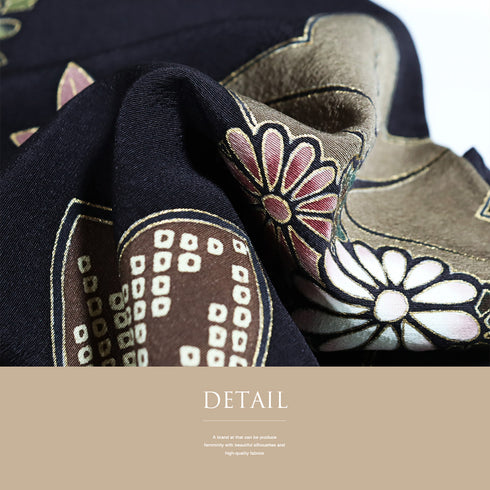 訪問着 リサイクル 身丈168.3cm 裄67cm 袷 紅葉や菊柄 箔 ネイビー LLサイズ お洒落 不明 広衿 Sランク