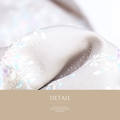 小紋 リサイクル 身丈158.5cm 裄63cm 袷 小花柄 地紋 グレー Mサイズ お洒落 しつけ糸 正絹 広衿 Aランク