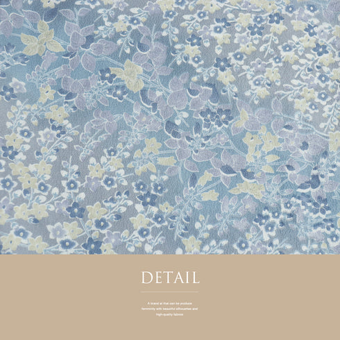 小紋 リサイクル 身丈167cm 裄68cm 単衣 草花柄 既製品 トールサイズ ブルー LLサイズ お洒落 カジュアル ポリエステル 洗える着物 広衿 Sランク