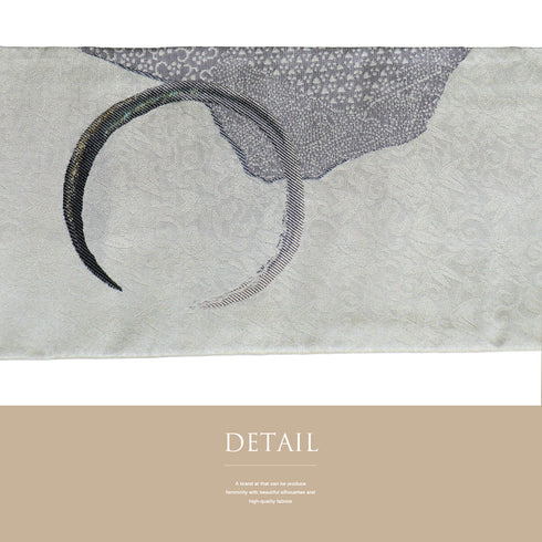 名古屋帯 リサイクル 帯丈379cm ポイント柄 うさぎ柄 地紋 織り出し柄 グレー Mサイズ 正絹 Sランク お洒落 落款