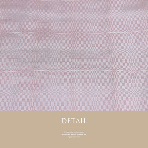 紬 リサイクル 身丈167.3cm 裄68.4cm 袷 デザイン格子柄 ピンク LLサイズ お洒落 カジュアル しつけ糸 正絹 広衿 Sランク