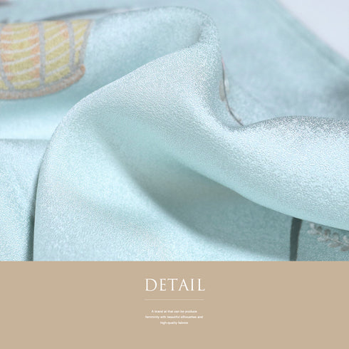 付下げ リサイクル 身丈160.8cm 裄62.4cm 袷 花籠柄 ブルー Lサイズ セミフォーマル 落款 正絹 広衿 Aランク