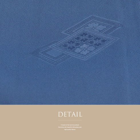 色無地 リサイクル 身丈160.5cm 裄64.4cm 袷 花菱柄 ブルー Lサイズ セミフォーマル お洒落 一つ紋 正絹 広衿 地紋あり Bランク