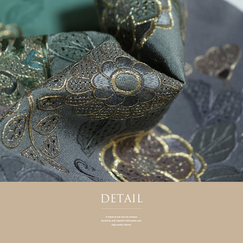 訪問着 リサイクル 身丈159.2cm 裄65.2cm 袷 向かい鳥華紋柄 刺繍 グリーン Mサイズ セミフォーマル お洒落 正絹 広衿 Sランク
