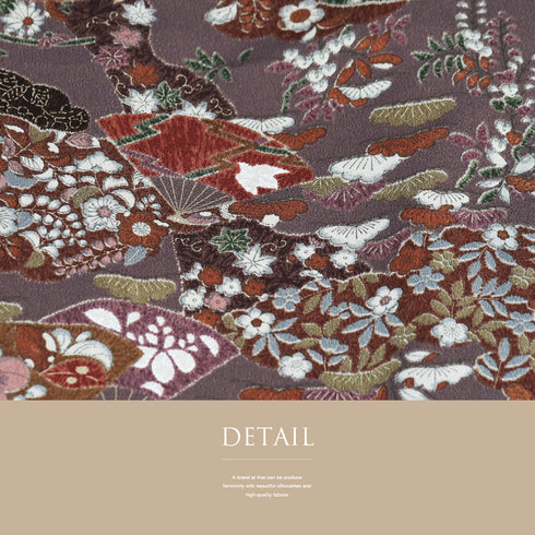 小紋 リサイクル 身丈165cm 裄67.5cm 袷 雲取り扇面に辻が花模様 パープル Lサイズ お洒落 カジュアル ポリエステル 洗える着物 広衿 Sランク