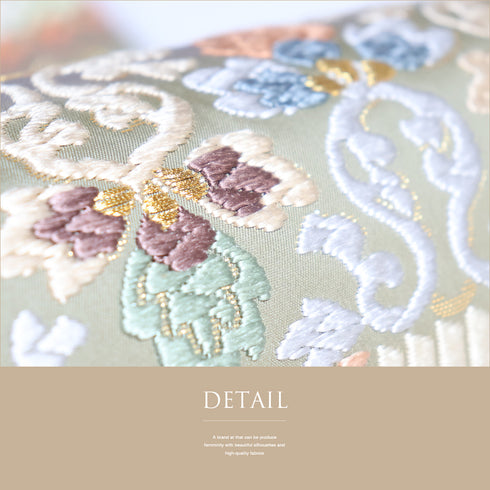 袋帯 リサイクル 帯丈438cm 六通 七宝つなぎに華紋や唐草柄 刺繍 多色 Mサイズ 正絹 未使用品 フォーマル