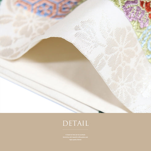 袋帯 リサイクル 帯丈444cm 六通 蝶や短冊に打ち出の小槌柄 刺繍 ベージュ Mサイズ 正絹 Sランク フォーマル セミフォーマル