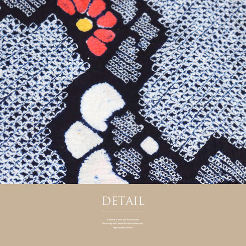 浴衣 リサイクル 夏着物 身丈156cm 裄64cm 夏物 絞り 花柄 ネイビー Mサイズ カジュアル お洒落 木綿 洗える着物 バチ衿 Aランク