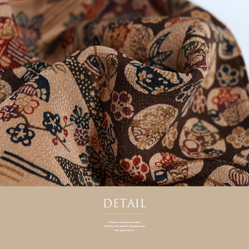 付下げ リサイクル 身丈160.4cm 裄62.8cm 袷 付下げ小紋 型染め 茶道具に松竹梅柄 ブラウン Mサイズ お洒落 正絹 広衿 Sランク