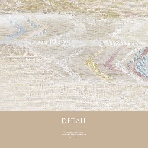 名古屋帯 リサイクル 帯丈363.4cm ポイント柄 夏用 幾何学模様 ベージュ Mサイズ 正絹 Sランク カジュアル