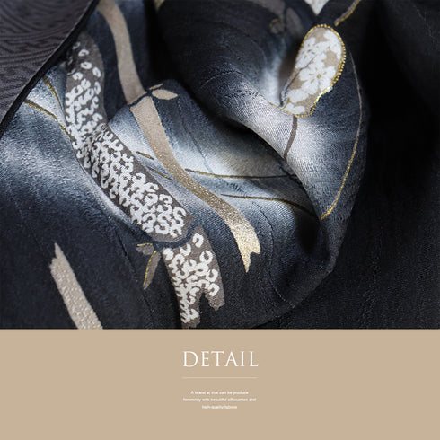 訪問着 リサイクル 身丈156cm 裄64.4cm 袷 金駒刺繍 竹にひょうたん柄 ブラック Mサイズ セミフォーマル 落款 正絹 広衿 Sランク