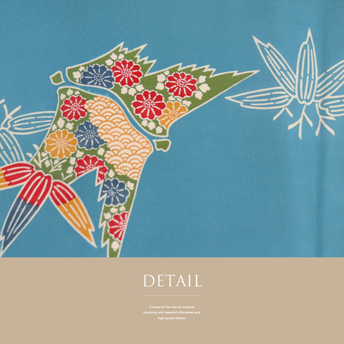 小紋 リサイクル 身丈161cm 裄64.6cm 袷 青海波に花柄 笹柄 ブルー Lサイズ カジュアル お洒落 不明 広衿 Bランク