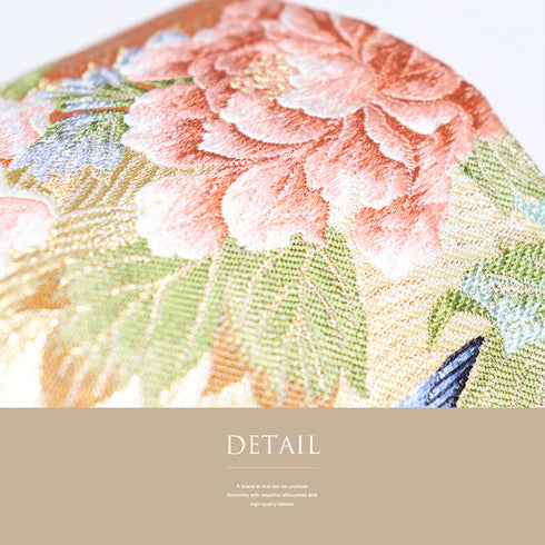 袋帯 リサイクル 帯丈440cm ポイント柄 丸に花や鳥柄 ゴールド Mサイズ 正絹 Sランク お洒落 カジュアル