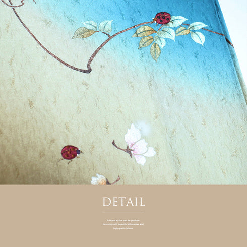 付下げ リサイクル 身丈170.5cm 裄70cm 袷 つる花 てんとう虫 刺繍 地紋 ブルー LLサイズ セミフォーマル お洒落 正絹 広衿 Sランク