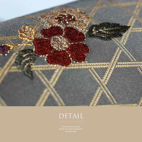 袋帯 リサイクル 帯丈430cm 六通 花柄 刺繍 グレー Sサイズ 正絹 Sランク お洒落
