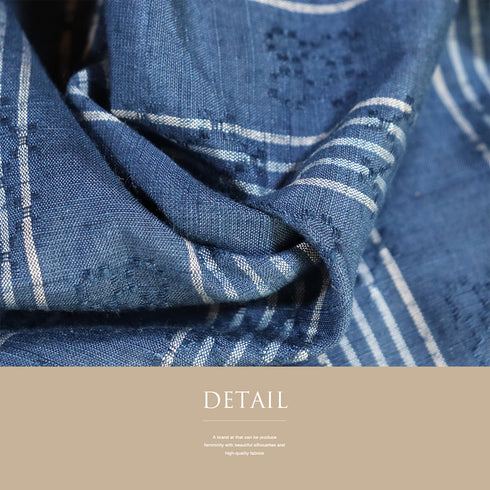 道中着 リサイクル 身丈107.5cm 裄70.4cm 袷 紬 地紋 縞柄 ブルー LLサイズ お洒落 正絹 Sランク