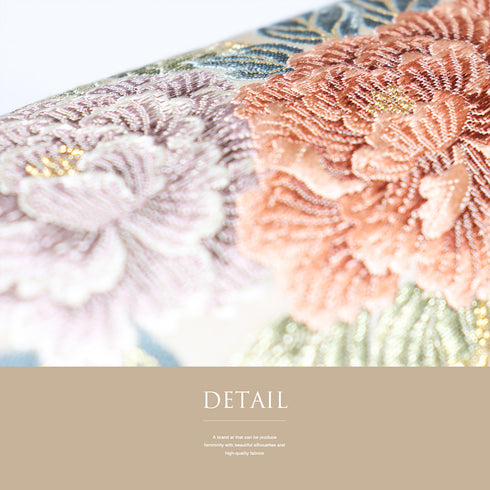 袋帯 リサイクル 帯丈440cm 六通 牡丹に菊や桜柄 刺繍 ゴールド Mサイズ 正絹 Sランク フォーマル セミフォーマル