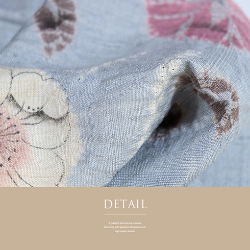 付下げ リサイクル 身丈162.7cm 裄64.8cm 袷 紬 巻き上げ絞りに花柄 ブルー Lサイズ お洒落 正絹 広衿 Aランク