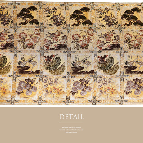 袋帯 リサイクル 帯丈452cm 六通 格天井柄 刺繍 ゴールド Lサイズ 正絹 新品・未使用品 フォーマル セミフォーマル