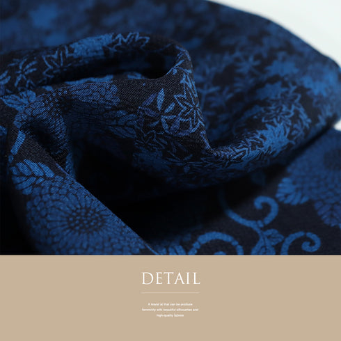 付下げ リサイクル 身丈168cm 裄67.6cm 袷 小紋 菊唐草文様 草花柄 ブルー LLサイズ お洒落 正絹 広衿 Sランク