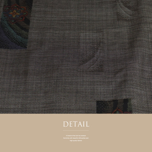 紬 リサイクル 身丈159.5cm 裄66.4cm 袷 短冊に華紋模様 ブラウン Mサイズ カジュアル お洒落 証紙 正絹 広衿 Sランク