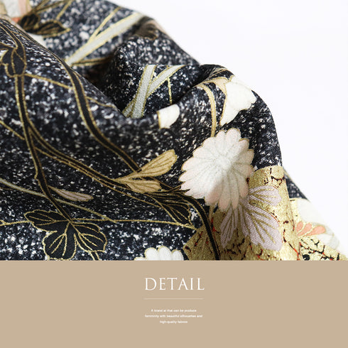 訪問着 リサイクル 身丈157cm 裄69.4cm 袷 たたき総柄地 箔 花柄 ブラック Mサイズ セミフォーマル 正絹 広衿 Sランク