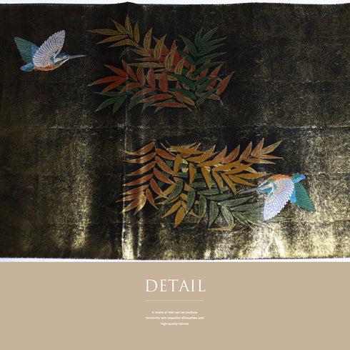 袋帯 リサイクル 帯丈444cm 全通 翡翠に植物模様 引箔袋 ゴールド Mサイズ 正絹 Sランク お洒落