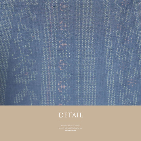 結城紬 リサイクル 身丈163.5cm 裄66.4cm 袷 デザイン縦縞模様 ブルー Lサイズ お洒落 カジュアル 証紙 しつけ糸 正絹 広衿 Sランク